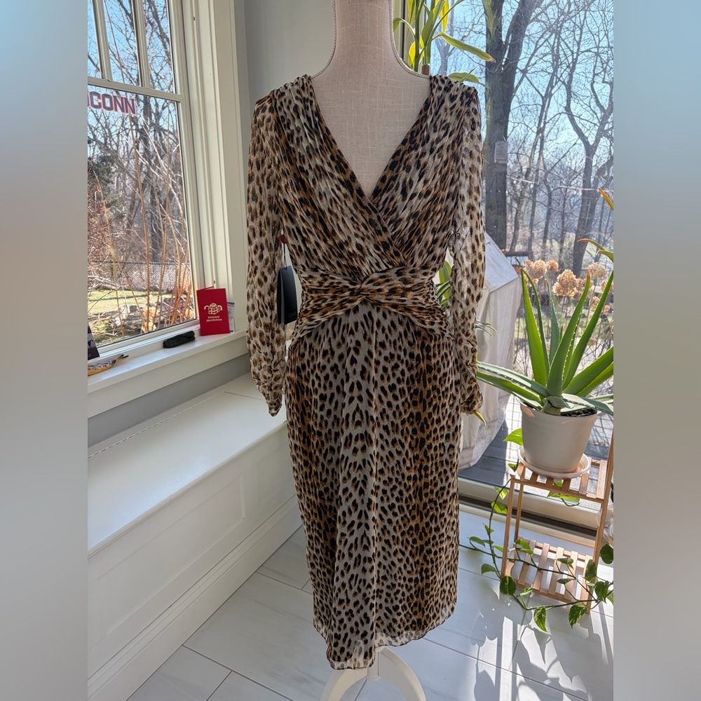 Tadashi Shoji Animal Print Long Sleeve Dress